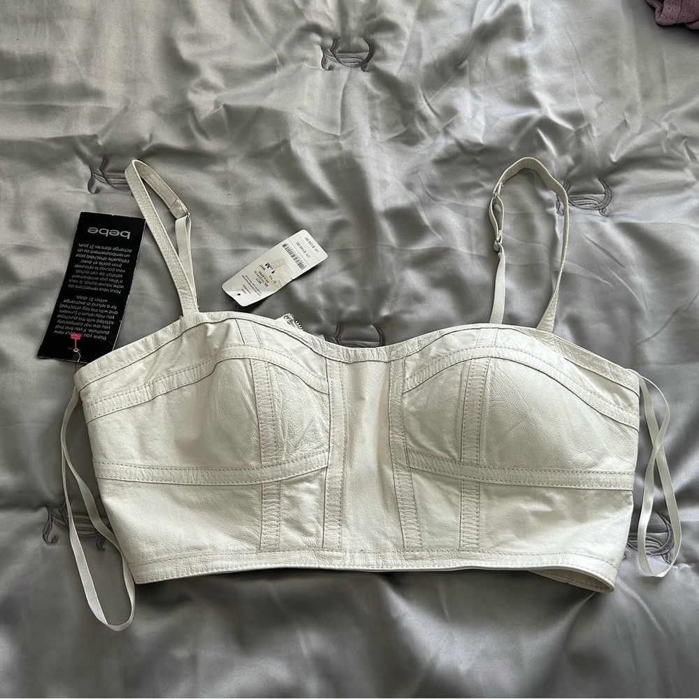 NWT white leather BEBE bustier M